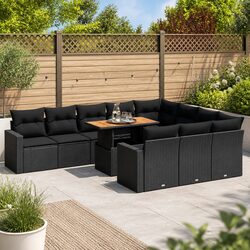 Comfortable 11 Piece Black Poly Rattan Outdoor Sofa Set
