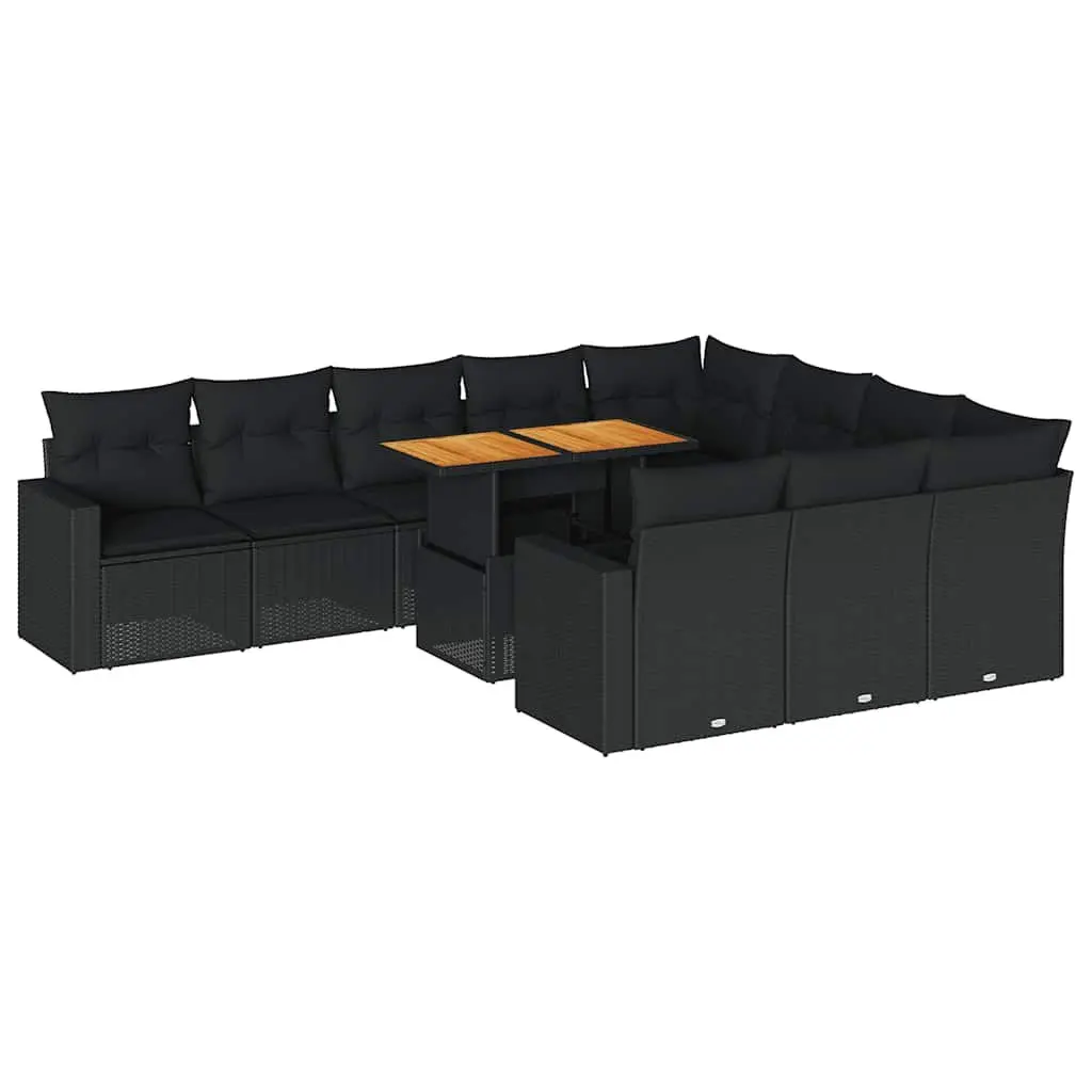Garden Sofa Set 11 Piece Outdoor Furniture Modular Black Poly Rattan