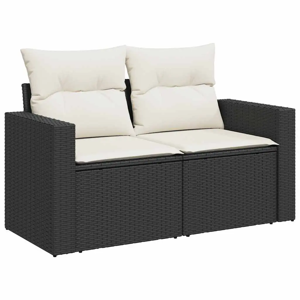 11 Piece Outdoor Garden Sofa Set with Storage Cushions Black Poly Rattan