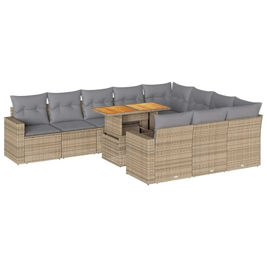 Garden Sofa Set 11 Piece Outdoor Furniture Patio Beige Poly Rattan with Cushions