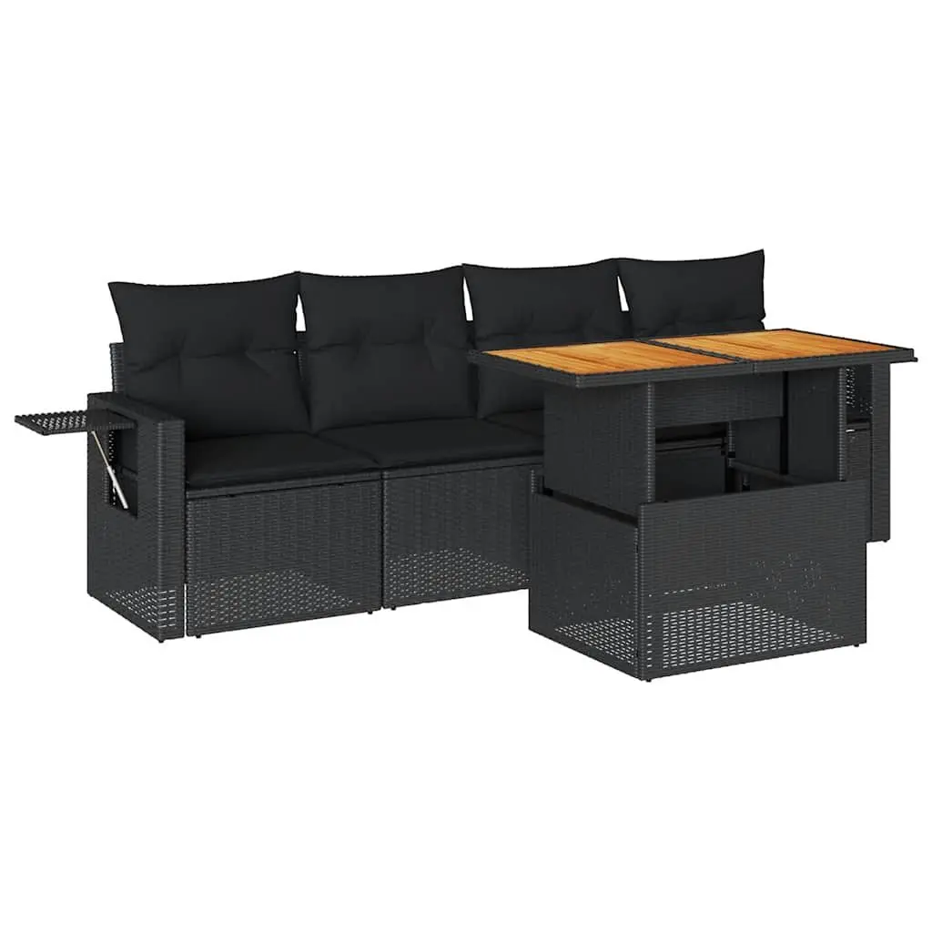 5 Piece Garden Sofa Set Outdoor Furniture Modular Adjustable Table Black