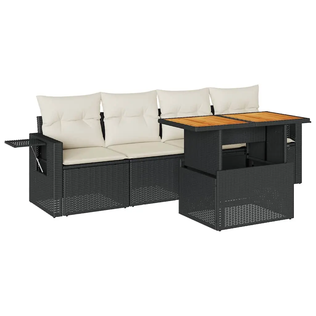 Garden Sofa Set Modular Outdoor Furniture 5 Piece Black Poly Rattan