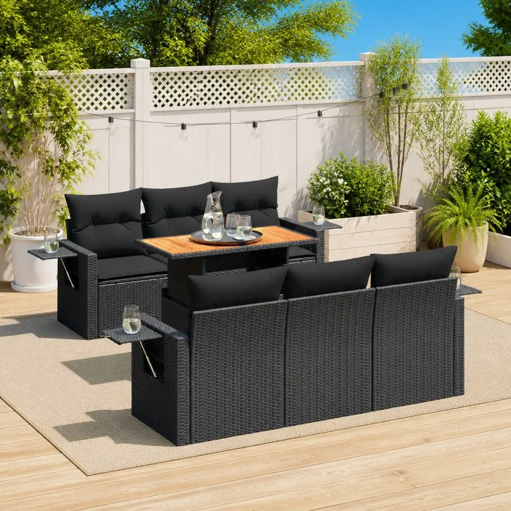 Garden Sofa Set Modular Outdoor Furniture 7 Piece Black Poly Rattan Patio Lounge