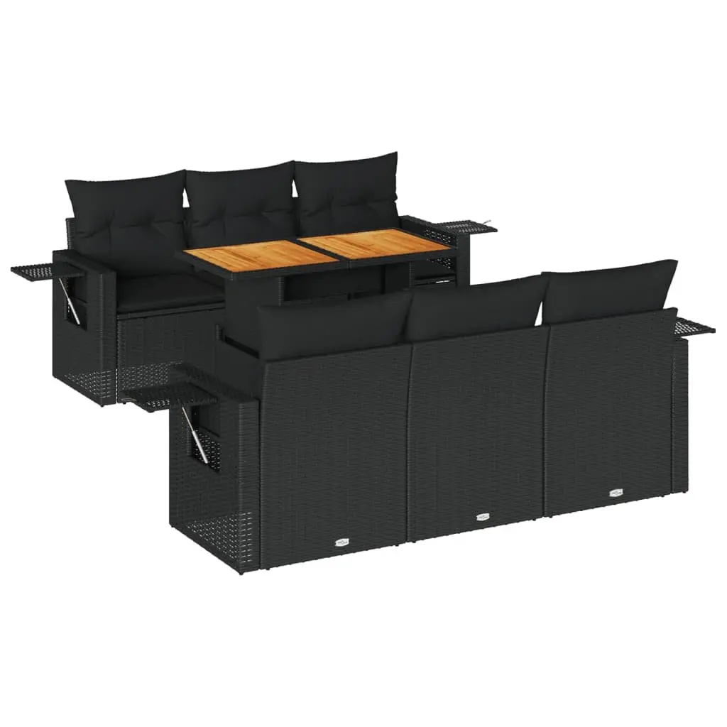 Garden Sofa Set Modular Outdoor Furniture 7 Piece Black Poly Rattan Patio Lounge