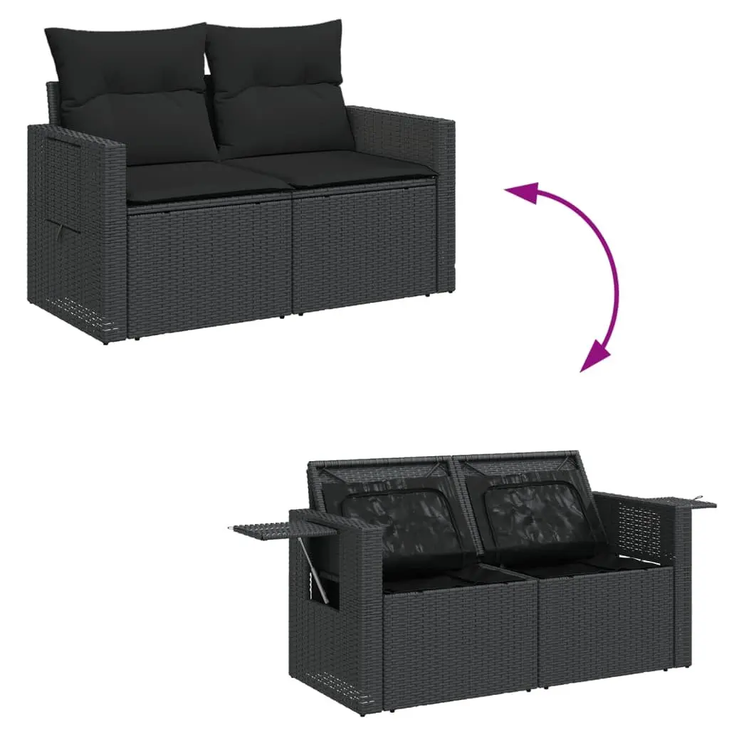 Garden Sofa Set Modular Outdoor Furniture 7 Piece Black Poly Rattan Patio Lounge
