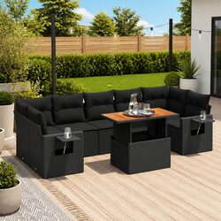 Garden Sofa Set 8 Piece Outdoor Furniture Patio Black Poly Rattan Modular