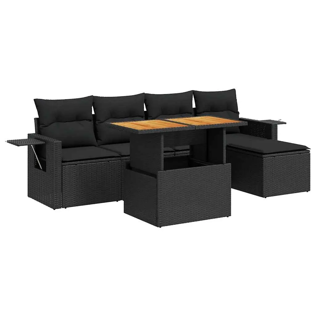 Garden Sofa Set 6 Piece Outdoor Furniture Black PE Rattan Modular Seating