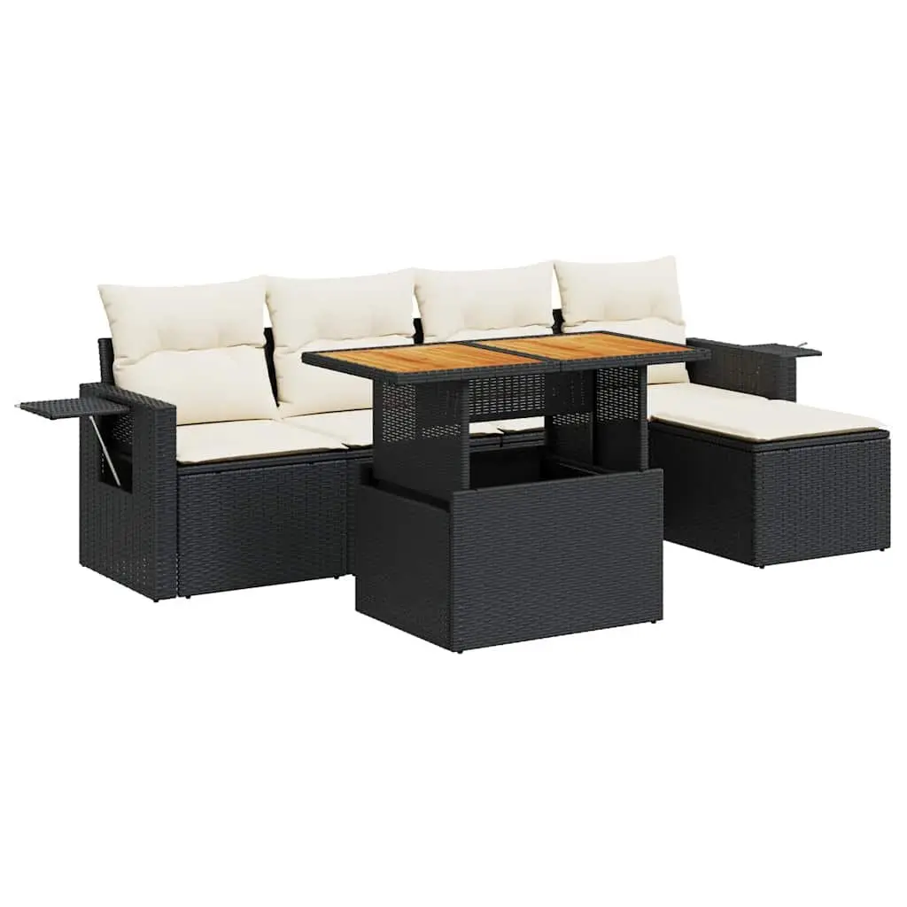 Garden Sofa Set Modular Outdoor Furniture 6 Piece Black PE Rattan