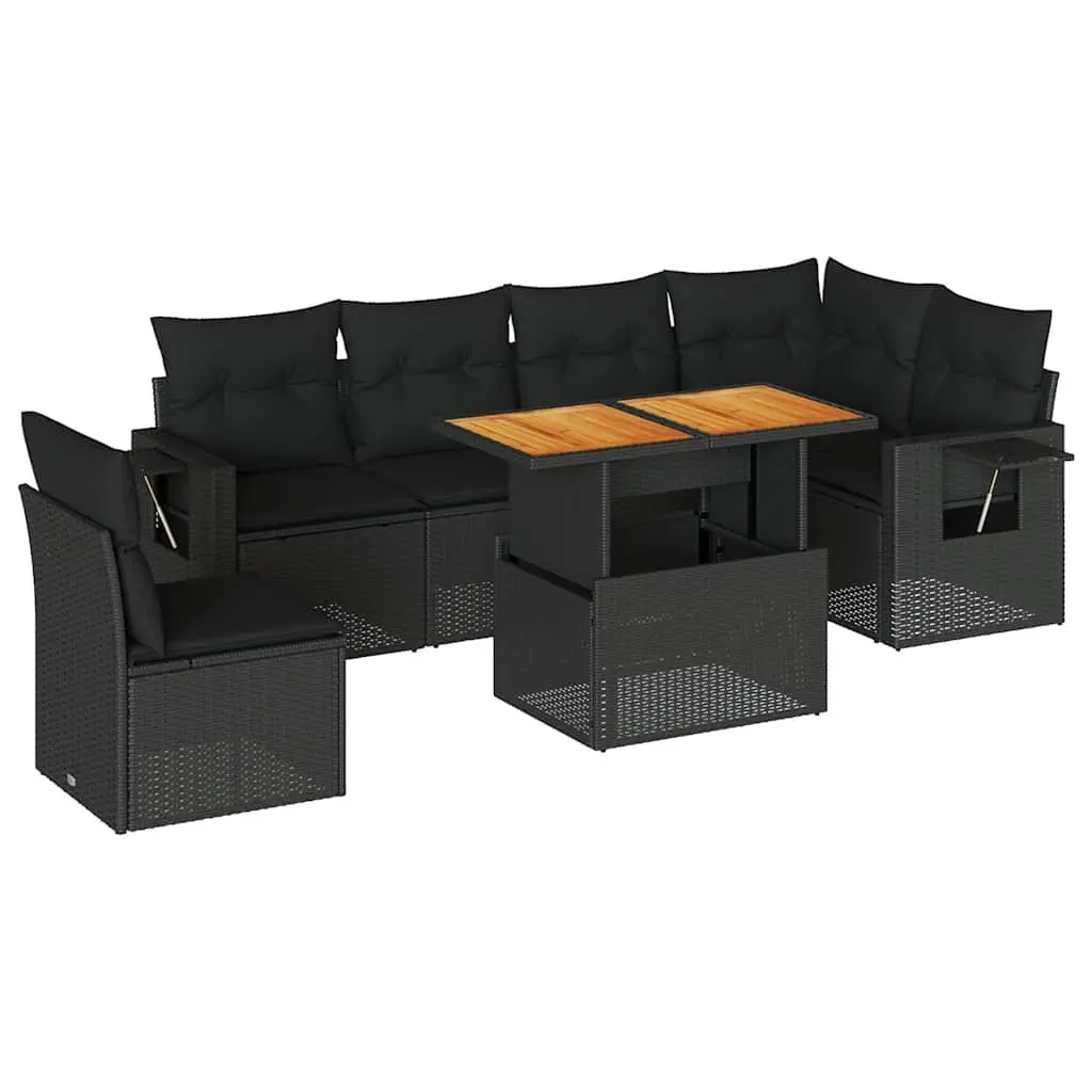 7 Piece Garden Sofa Set Outdoor Patio Furniture Black Poly Rattan with Cushions
