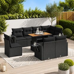 Comfortable 9-Piece Black Garden Sofa Set with Storage