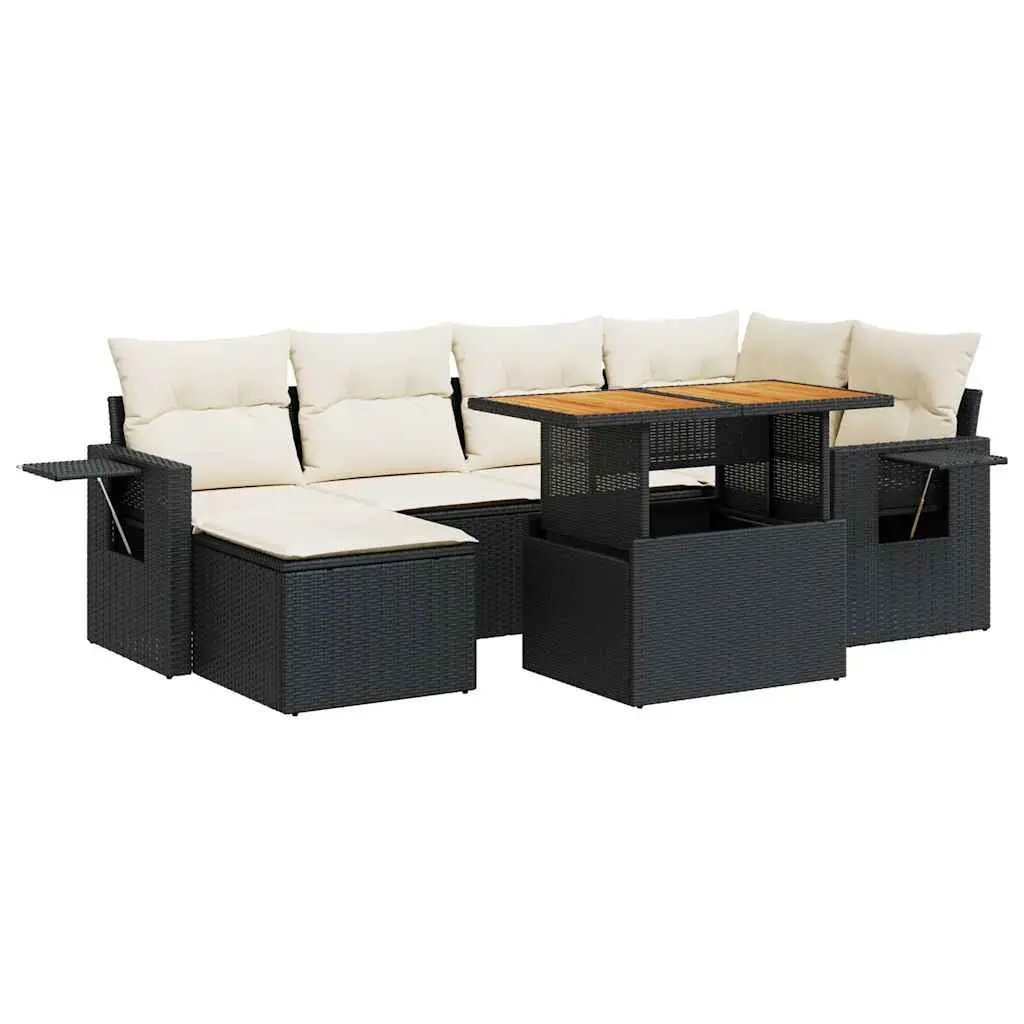 Garden Sofa Set 7 Piece Outdoor Furniture Modular Black PE Rattan Patio