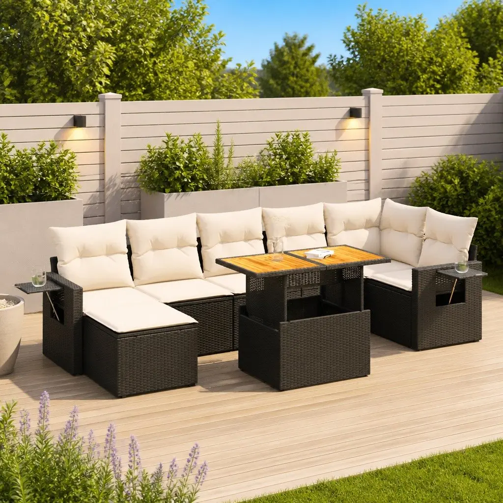 Garden Sofa Set 8 Piece Outdoor Furniture Patio Rattan Black