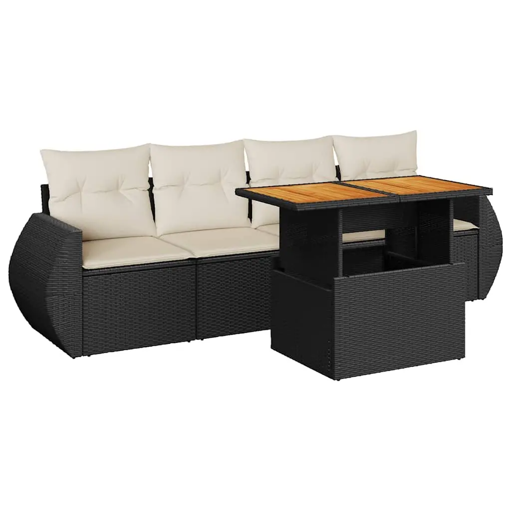 Garden Sofa Set 5 Piece Outdoor Furniture Modular Black Poly Rattan