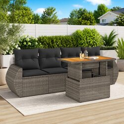 Garden Sofa Set 5 Piece Outdoor Furniture Patio Grey Poly Rattan with Cushions
