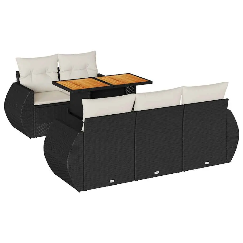 Garden Sofa Set 6 Piece Outdoor Furniture Black Poly Rattan Modular Patio Lounge