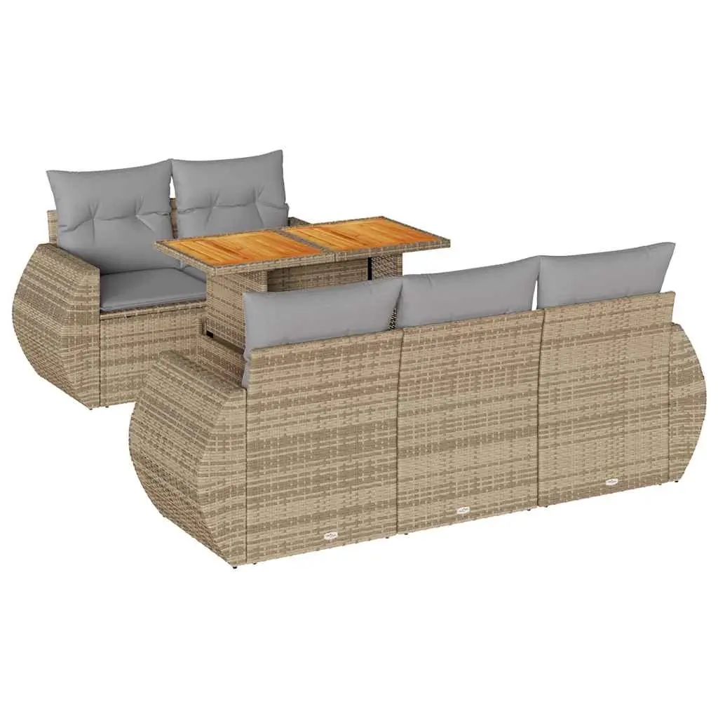 Garden Sofa Set 6 Piece Outdoor Furniture Beige PE Rattan Patio Lounge