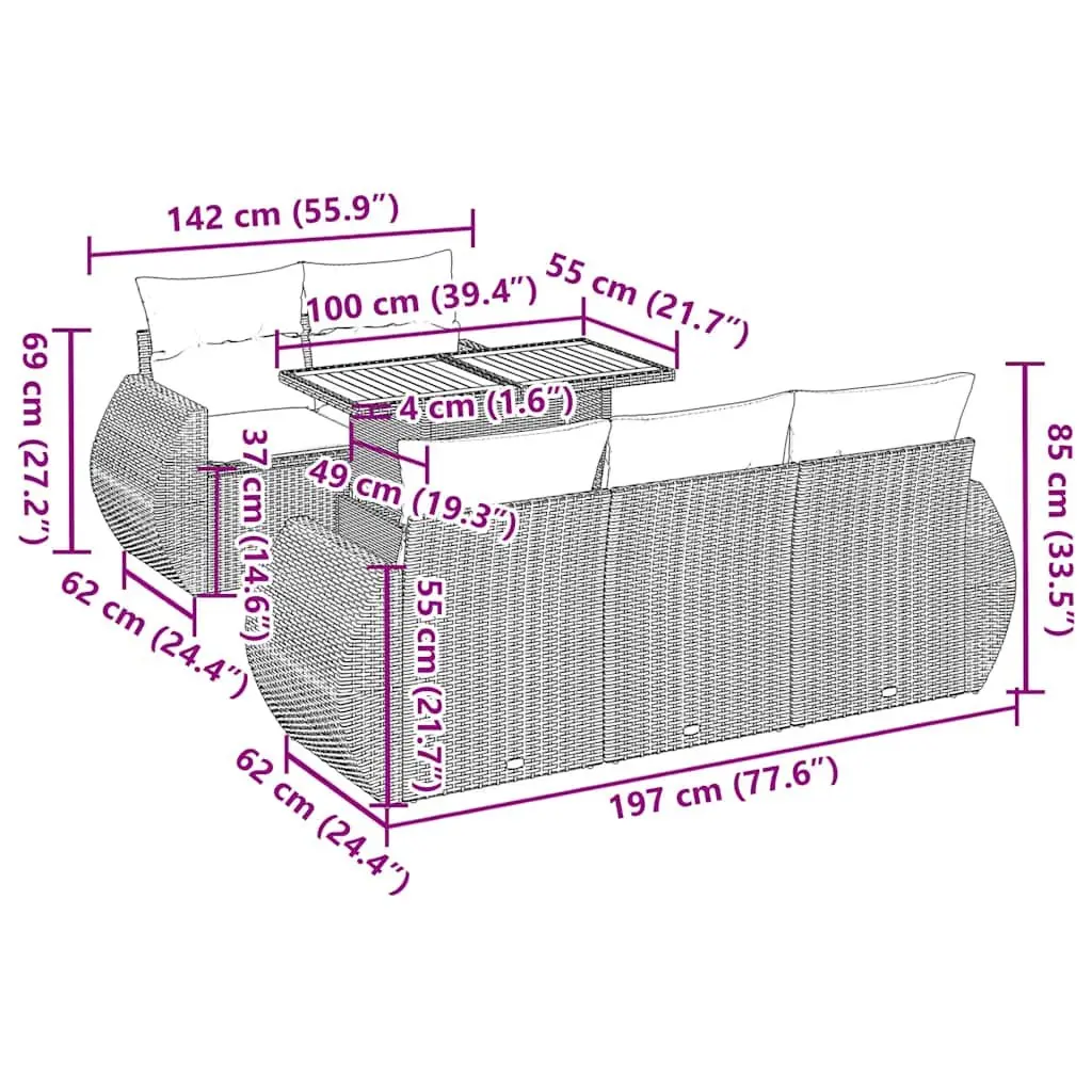 Garden Sofa Set 6 Piece Outdoor Furniture Grey Poly Rattan Modular Patio