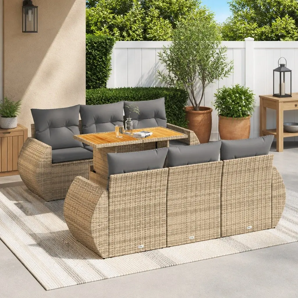 7 Piece Garden Sofa Set Outdoor Furniture Patio Sectional Beige