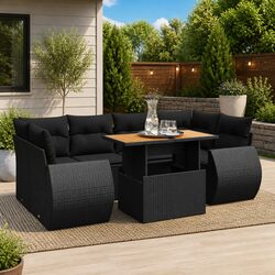 Comfortable and Functional 7 Piece Garden Sofa Set in Black