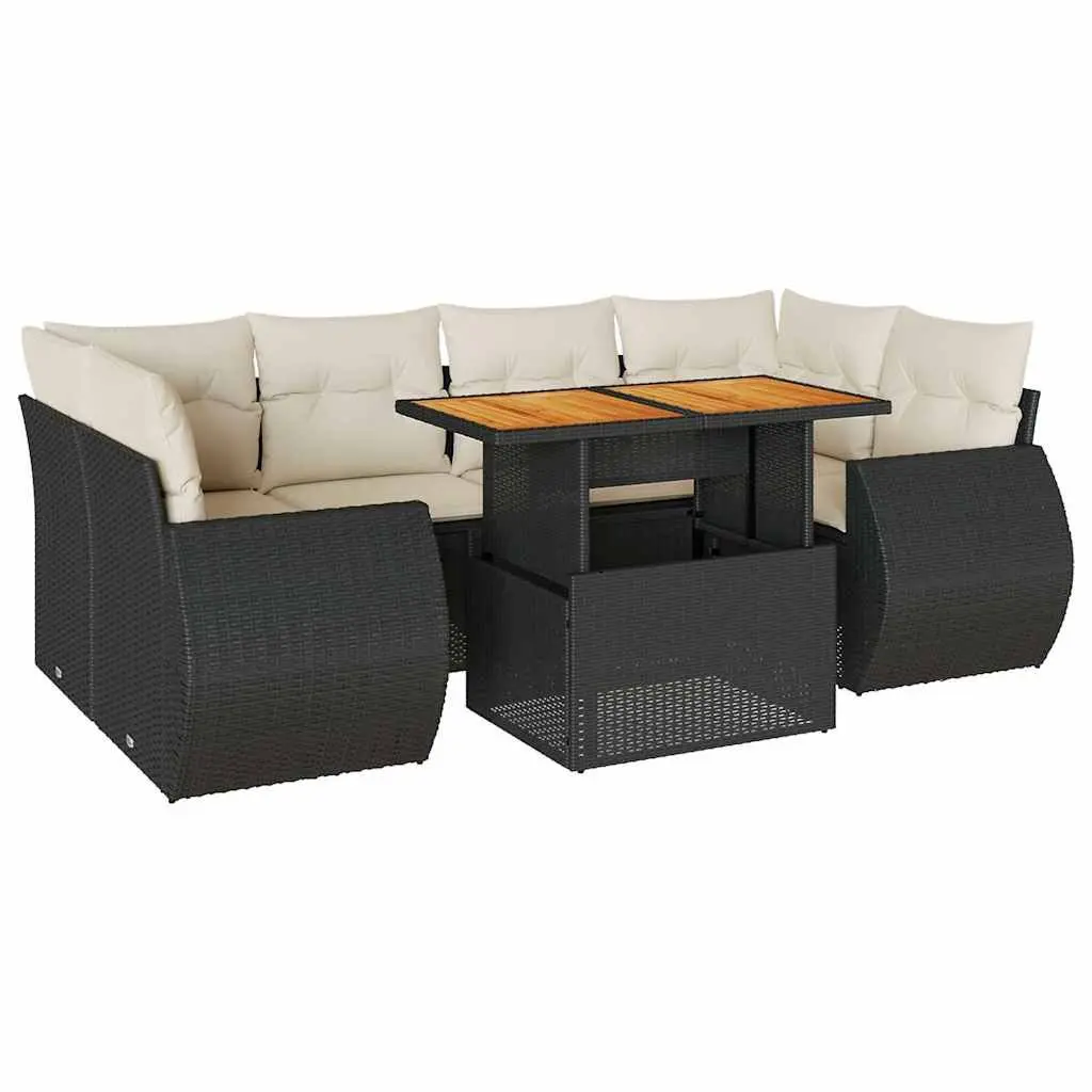 Garden Sofa Set 7 Piece Black Poly Rattan Outdoor Furniture Patio Lounge with