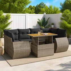 Garden Sofa Set 7 Piece Outdoor Furniture Grey Poly Rattan Patio Lounge with