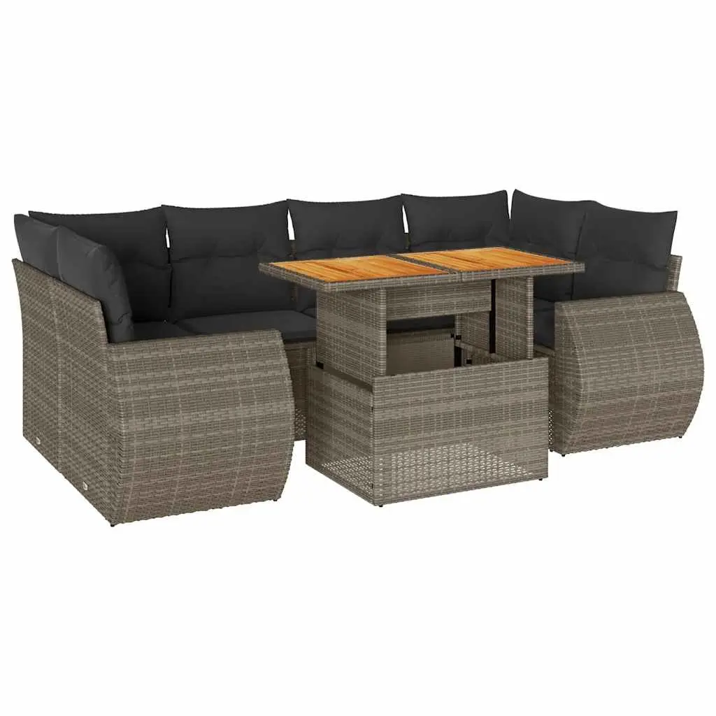 Garden Sofa Set 7 Piece Outdoor Furniture Grey Poly Rattan Patio Lounge