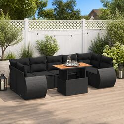 Garden Sofa Set 8 Piece Outdoor Furniture Patio Sectional with Cushions Black