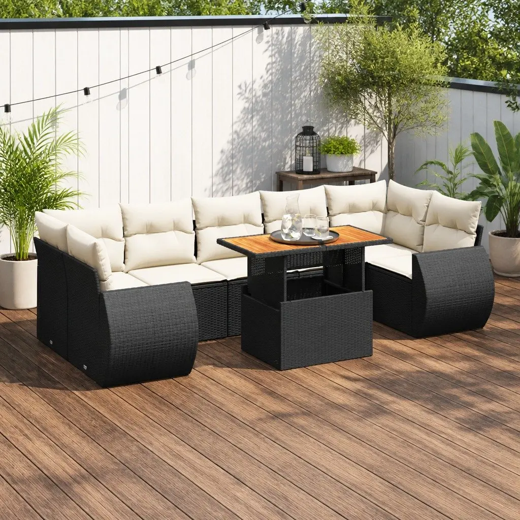 Garden Sofa Set 8 Piece Outdoor Furniture Black Poly Rattan Modular