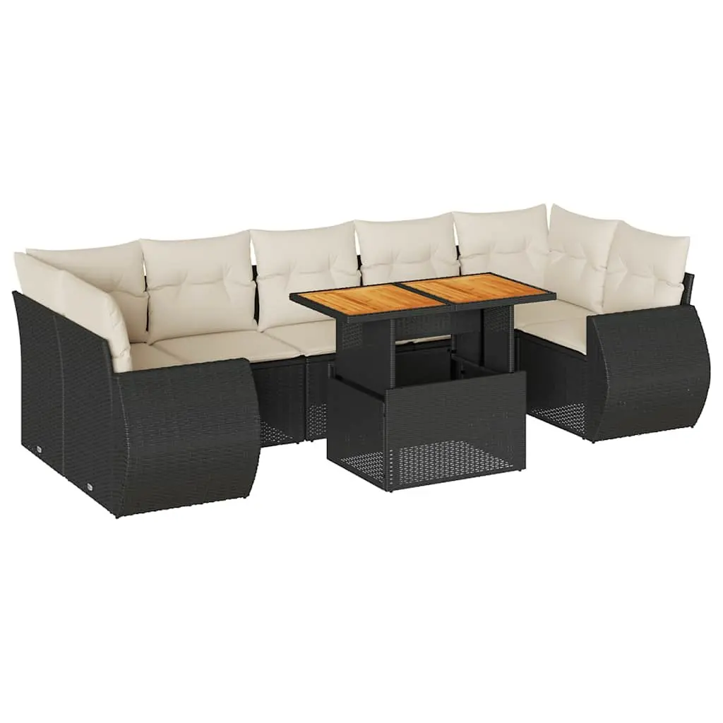 Garden Sofa Set 8 Piece Outdoor Furniture Black Poly Rattan Modular