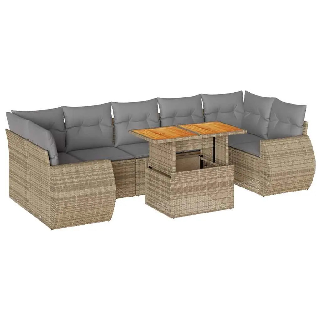Garden Sofa Set 8 Piece Outdoor Furniture Beige PE Rattan Modular Patio Seating Suite