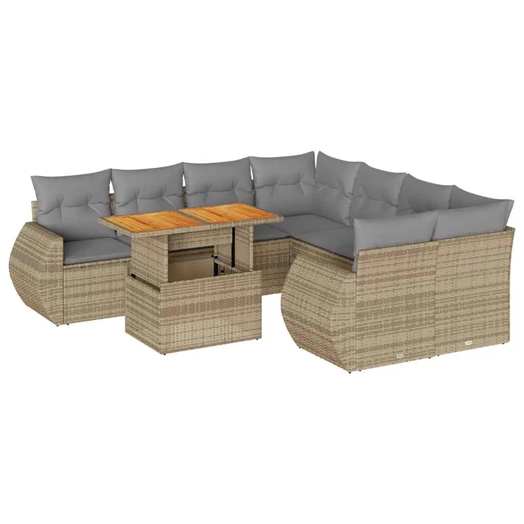 9 Piece Beige Outdoor Sofa Set with Storage