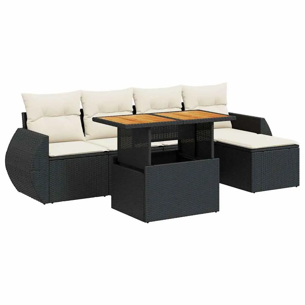 Garden Sofa Set 6 Piece Outdoor Furniture Black Poly Rattan Patio Lounge