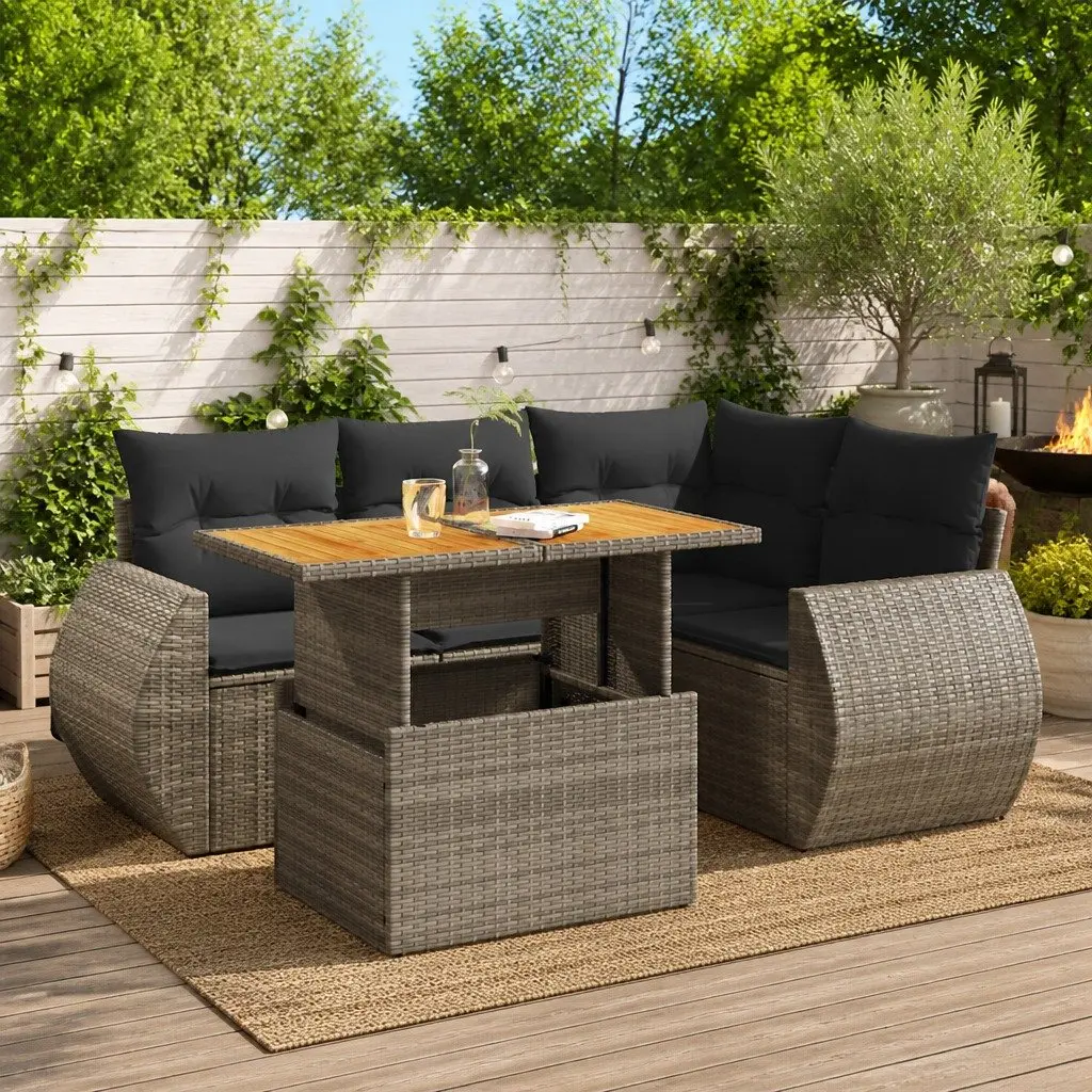 Garden Sofa Set 5 Piece Outdoor Furniture Modular Grey PE Rattan