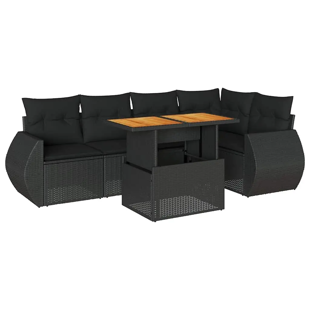 Garden Sofa Set Modular Outdoor Furniture 6 Piece Black Poly Rattan