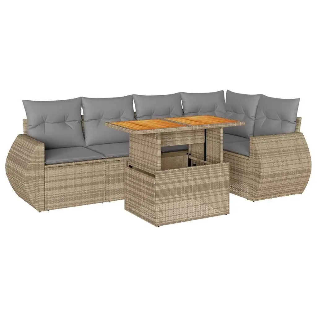 Garden Sofa Set Modular Outdoor Furniture 6 Piece Beige Poly Rattan
