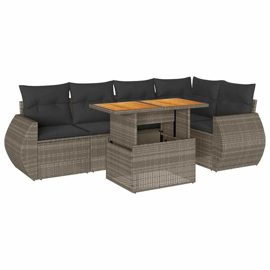 Garden Sofa Set 6 Piece Outdoor Furniture Grey Poly Rattan Modular Seating with Adjustable Table and Storage Compartment