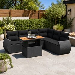 Comfortable 7-Piece Black Patio Lounge Sofa Set