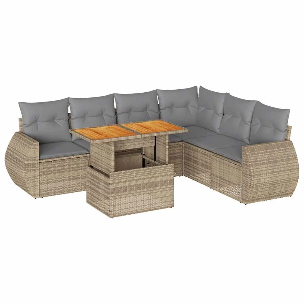 7 Piece Outdoor Garden Sofa Set with Storage Beige Poly Rattan
