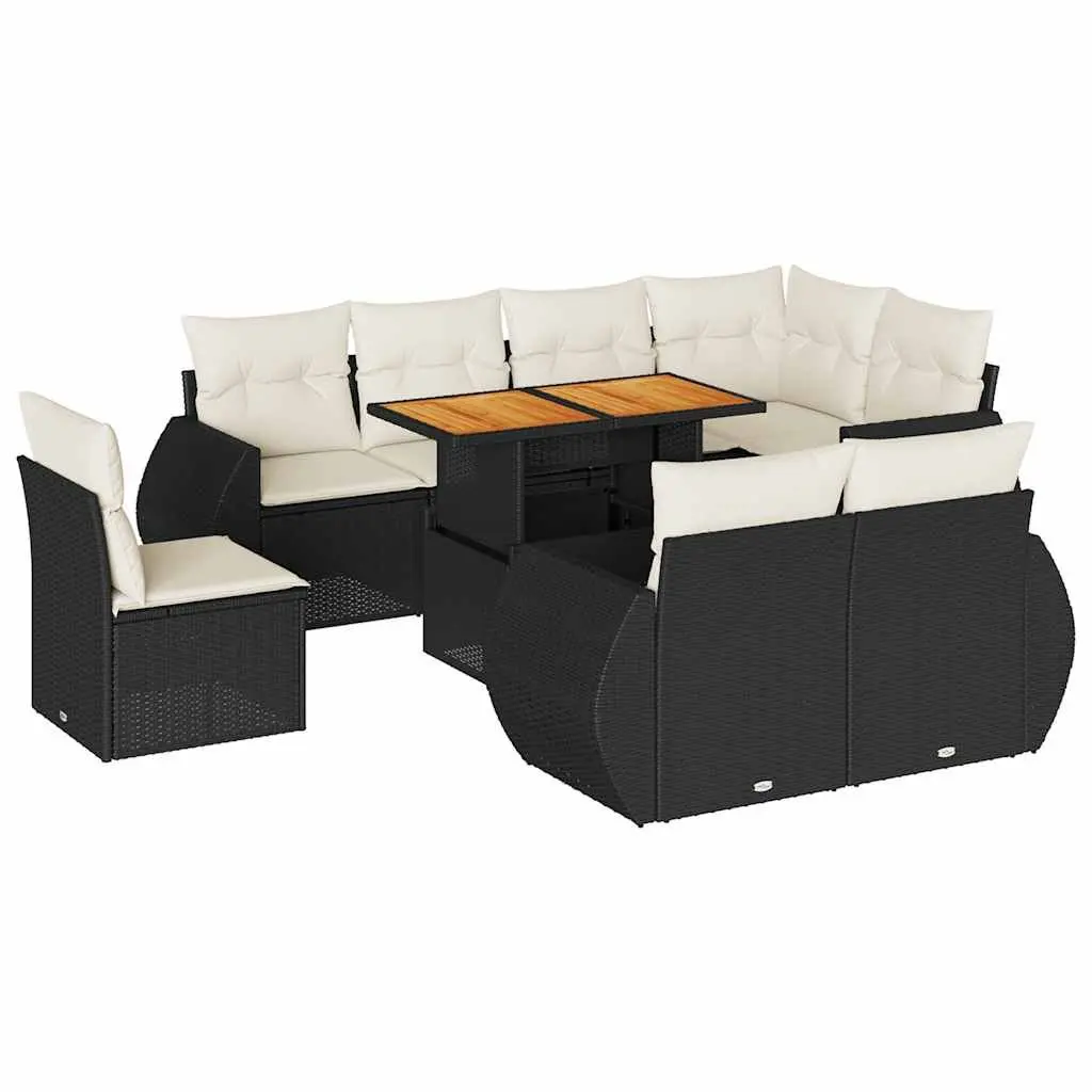 Garden Sofa Set Modular Outdoor Furniture 9 Piece Black Poly Rattan
