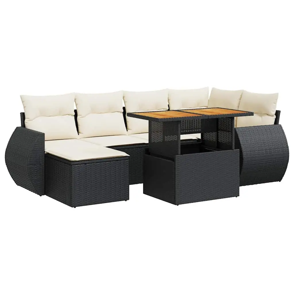 Garden Sofa Set 7 Piece Outdoor Furniture Modular Black Poly Rattan