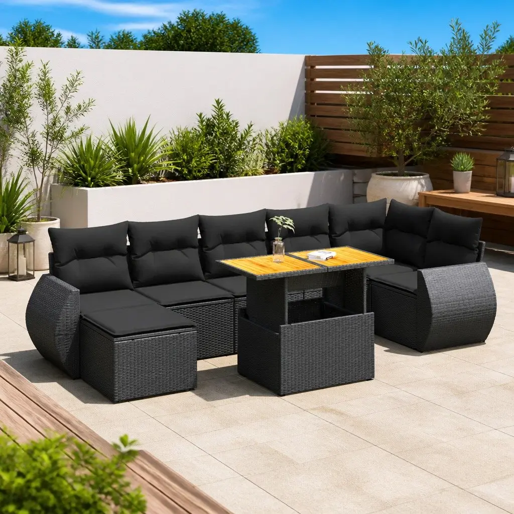 Garden Sofa Set 8 Piece Outdoor Furniture Black Poly Rattan Patio Sectional