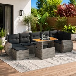 Comfortable 8-Piece Modular Garden Sofa Set in Grey