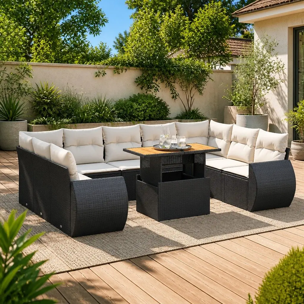 Garden Sofa Set 10 Piece Outdoor Furniture Patio Rattan Black