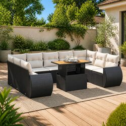 Garden Sofa Set 10 Piece Outdoor Furniture Patio Rattan Black with Cushions