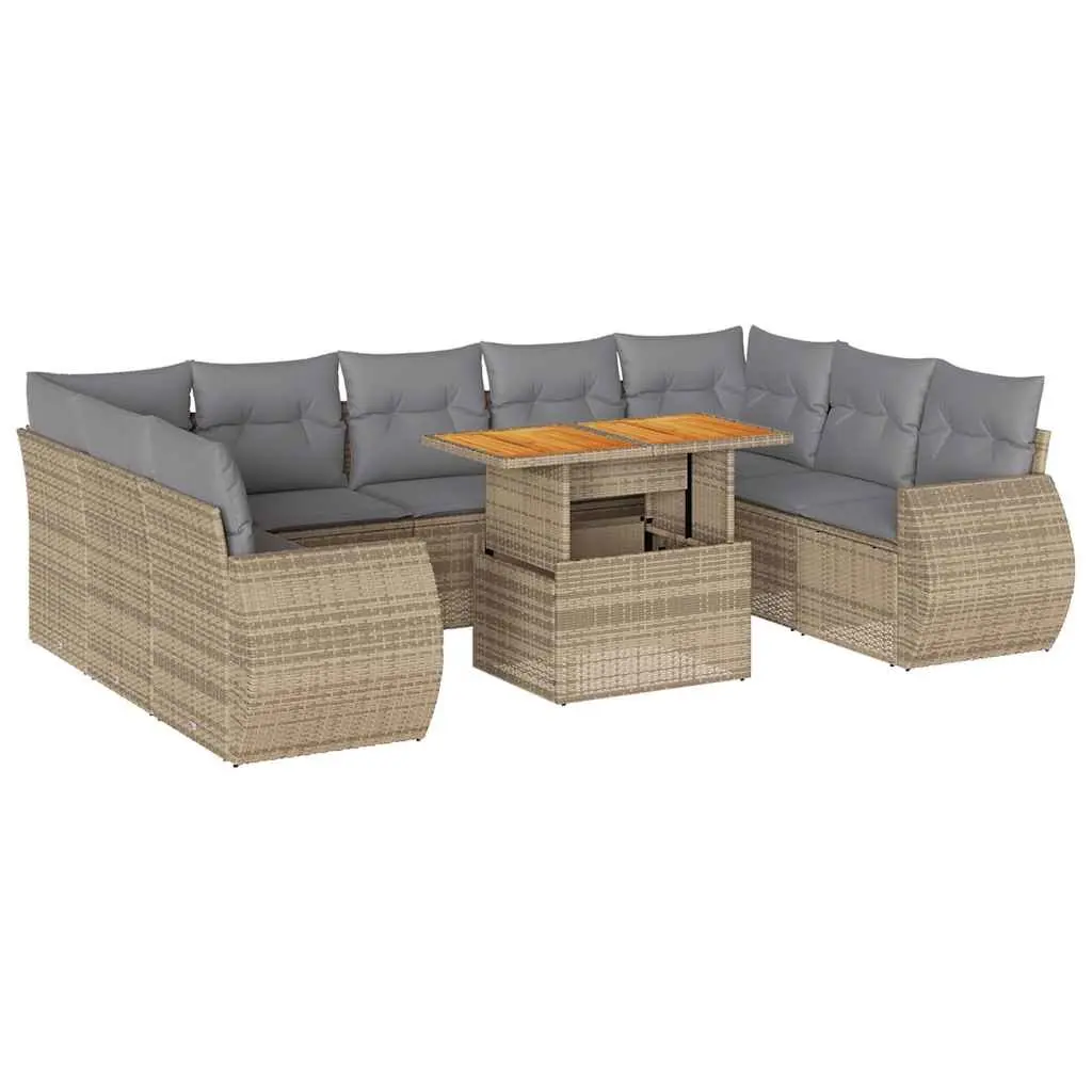 Garden Sofa Set 10 Piece Outdoor Furniture Patio Lounge Beige PE Rattan