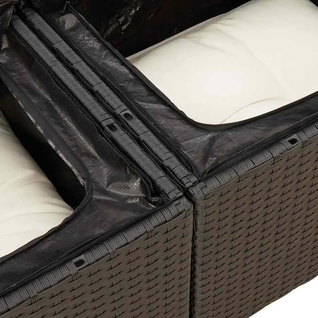 11 Piece Outdoor Garden Sofa Set Black Poly Rattan Patio Furniture with Storage