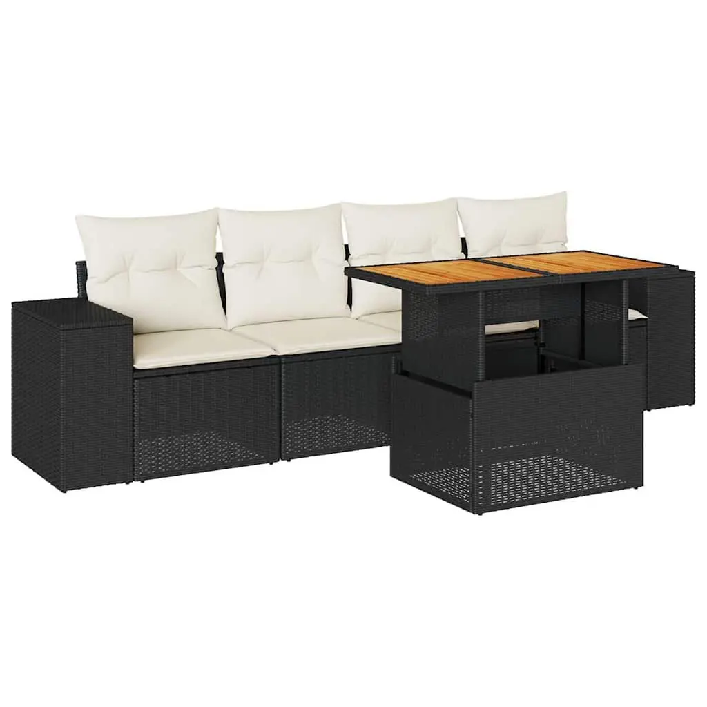 Garden Sofa Set 5 Piece Outdoor Lounge Seating Black Poly Rattan