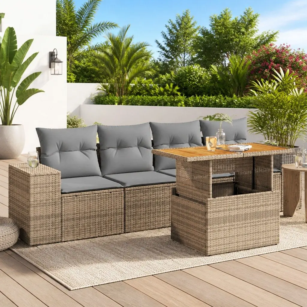 Garden Sofa Set 5 Piece Outdoor Furniture Beige Cushions Modular Patio Seating