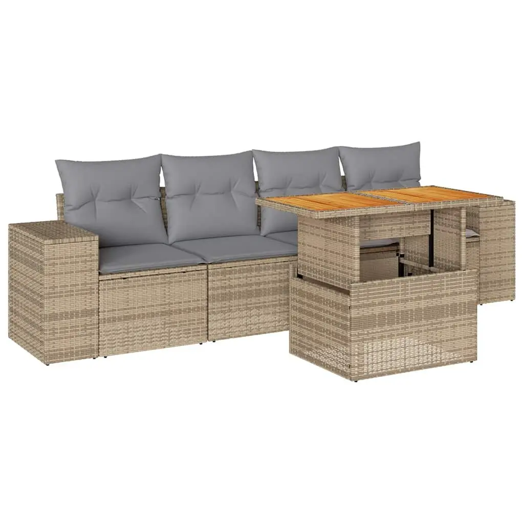 Garden Sofa Set 5 Piece Outdoor Furniture Beige Cushions Modular Patio Seating