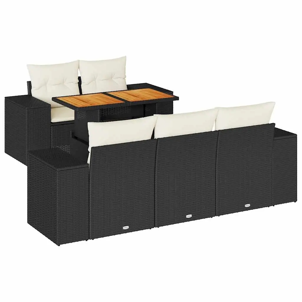 Garden Sofa Set 6 Piece Outdoor Furniture Black Poly Rattan Patio Sectional